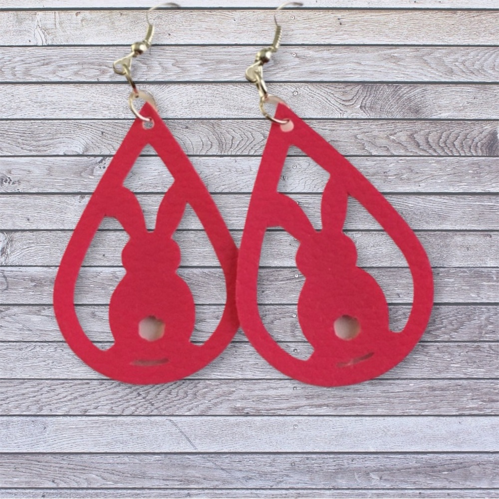 NEW faux leather hot pink bunny earrings